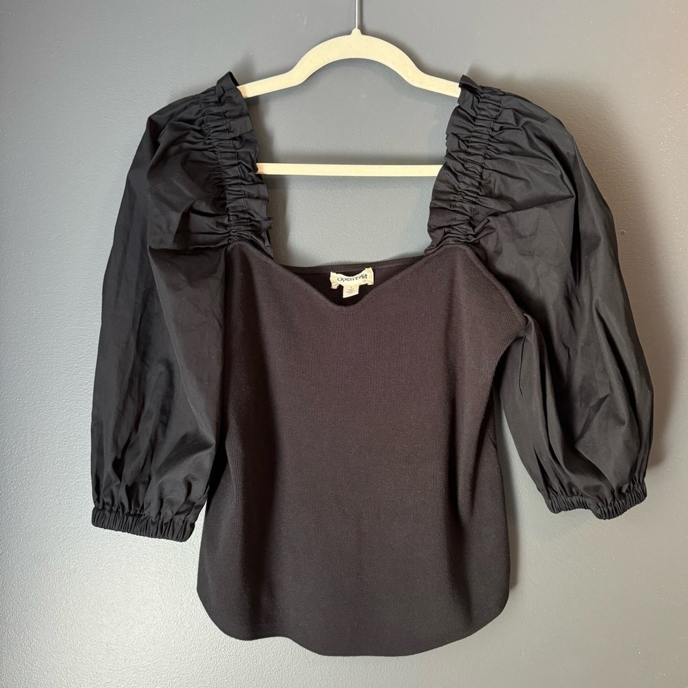 Nordstrom Open Edit Black Puff Sleeve Sweater Top. Size Large.